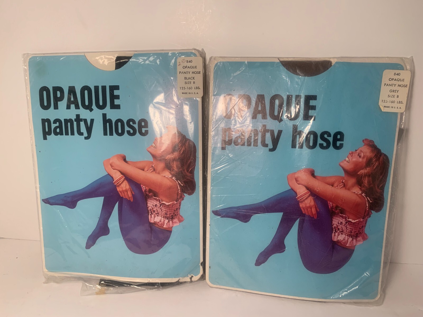 Vintage Nylons Opaque Panty Hose 1980s Unused Size B 125 to 160 Lbs Black Grey