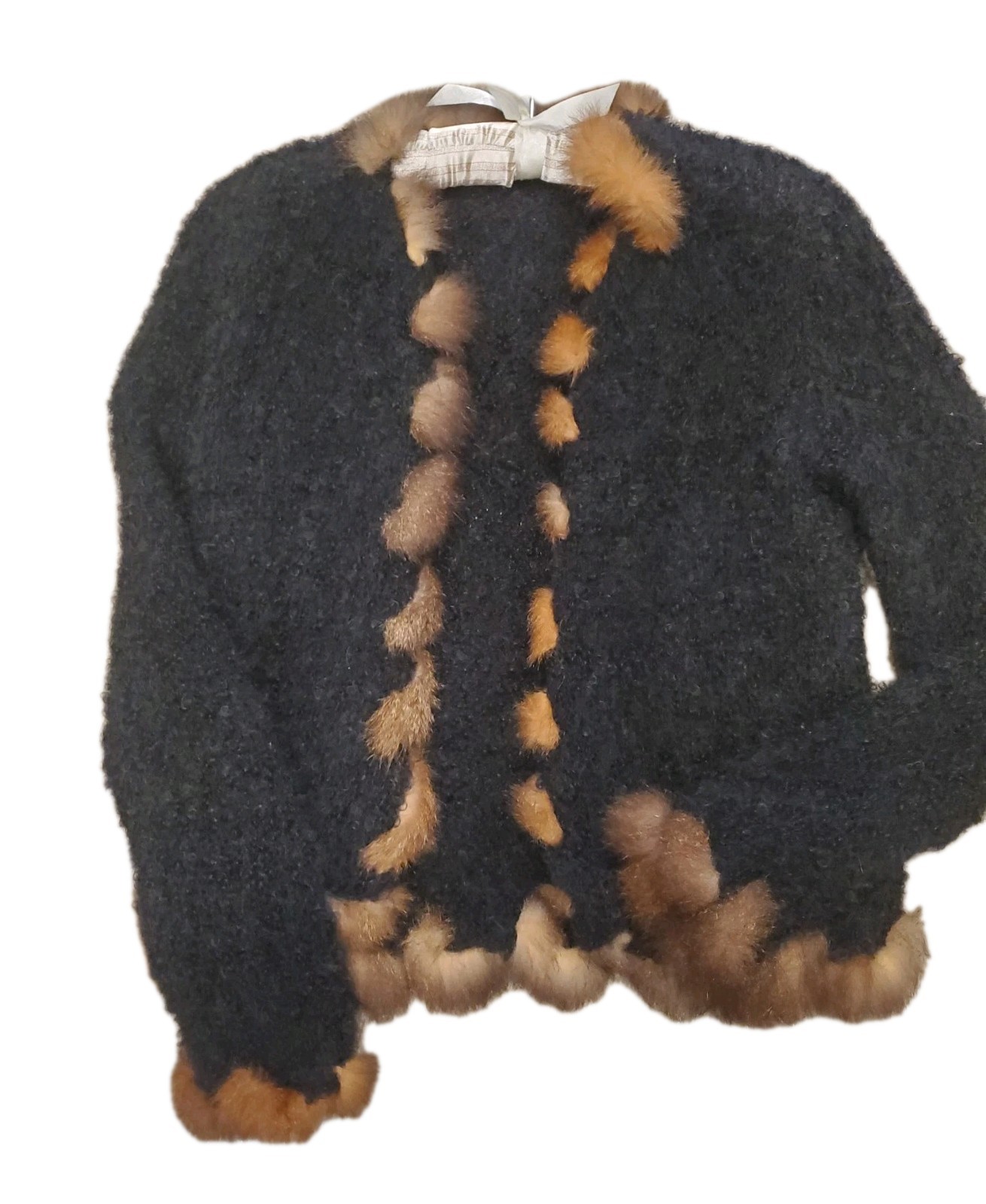 Seriously Twisted Kid Mohair Possum Fur Cardigan NZ Artisan Boho Luxury Black M