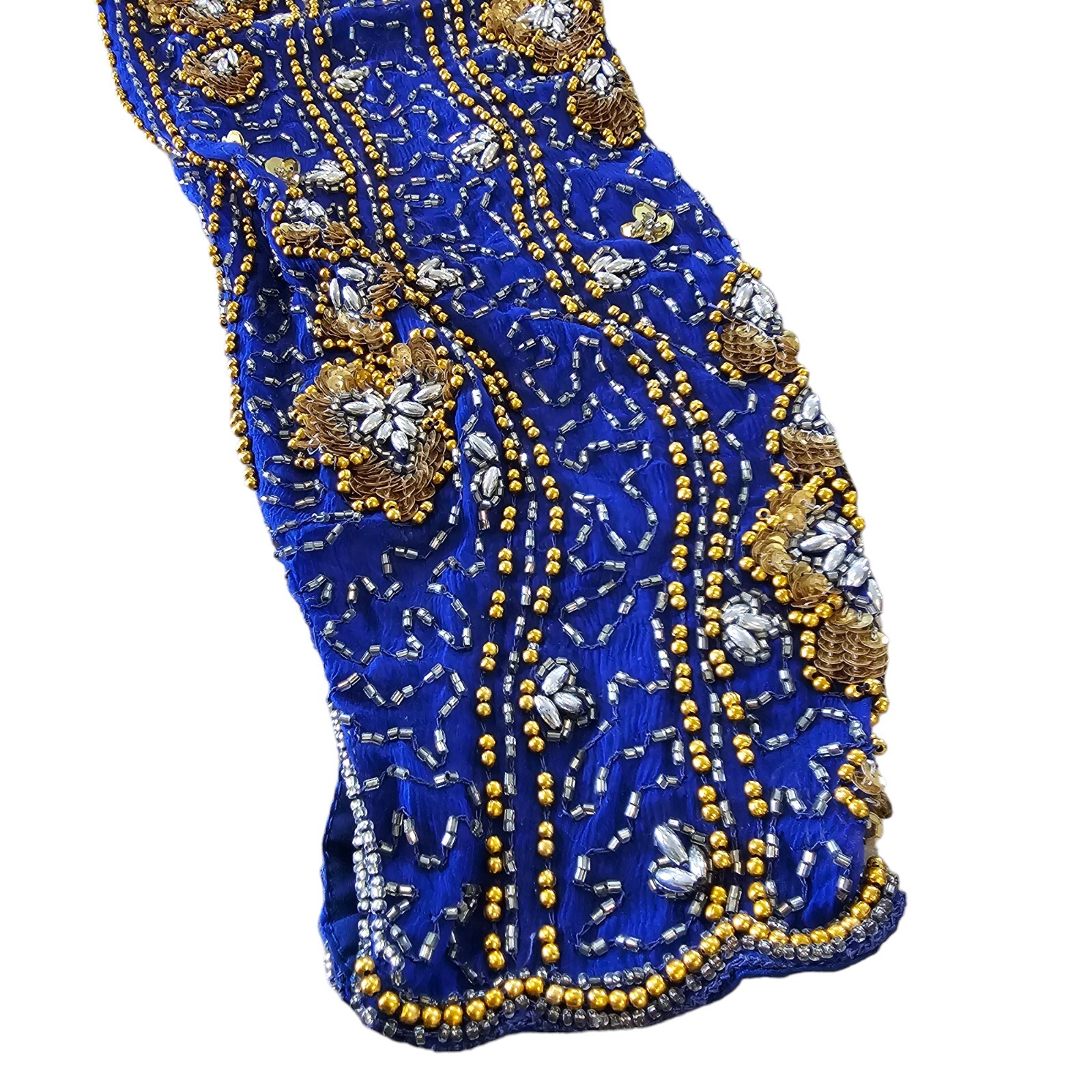Vintage 80s Royal Blue Silk Beaded Sequins Long Gown Dress Medium 8 10