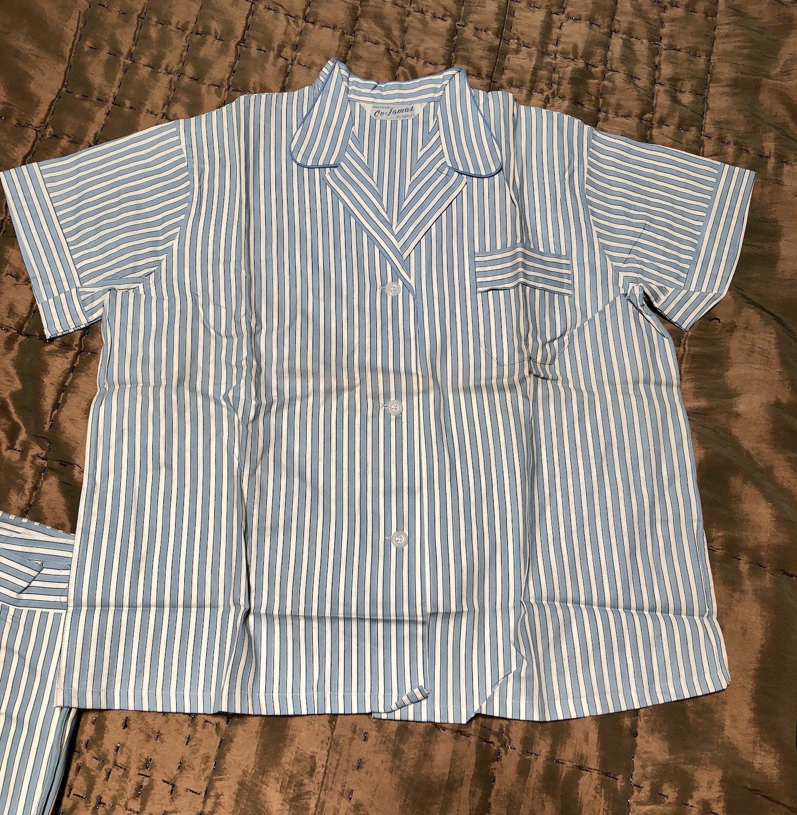 VTG 1950s DEADSTOCK NOS Man-Tailored FRENCH BLUE WHITE STRIPED PAJAMAS Sz-40