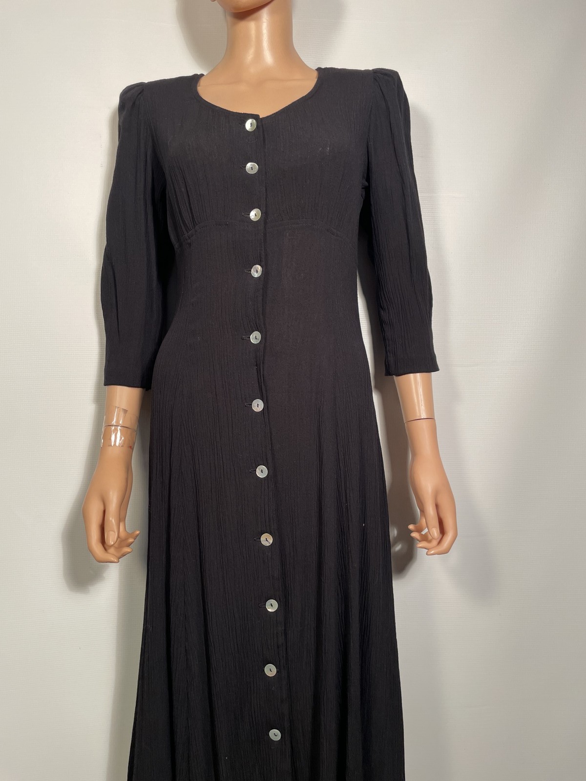Vintage 1990s Button Front Black Midi Dress Made In USA Size M