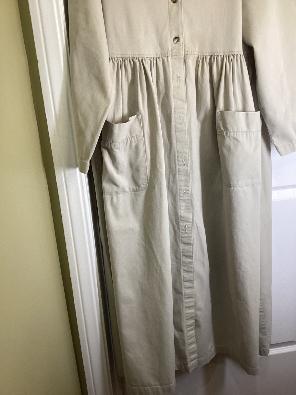 VTG 90s Sunbelt Denim Dress Beige Button Cottagecore Prairie Cotton ~Large