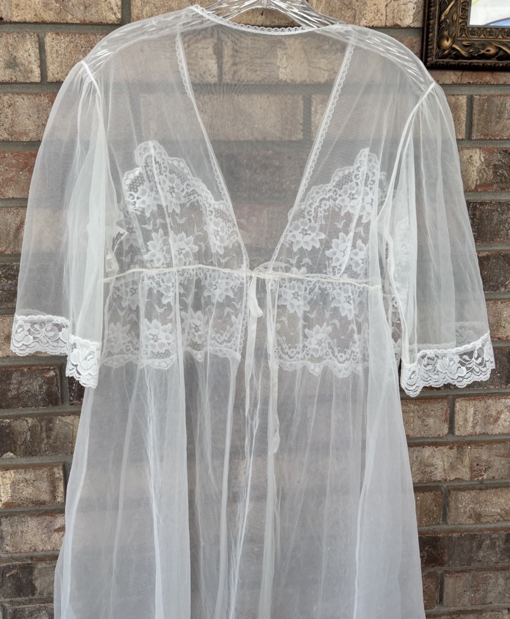 Vtg Taryn Alexander White Bridal Chiffon Lace Peignoir Nylon Nightgown Robe M
