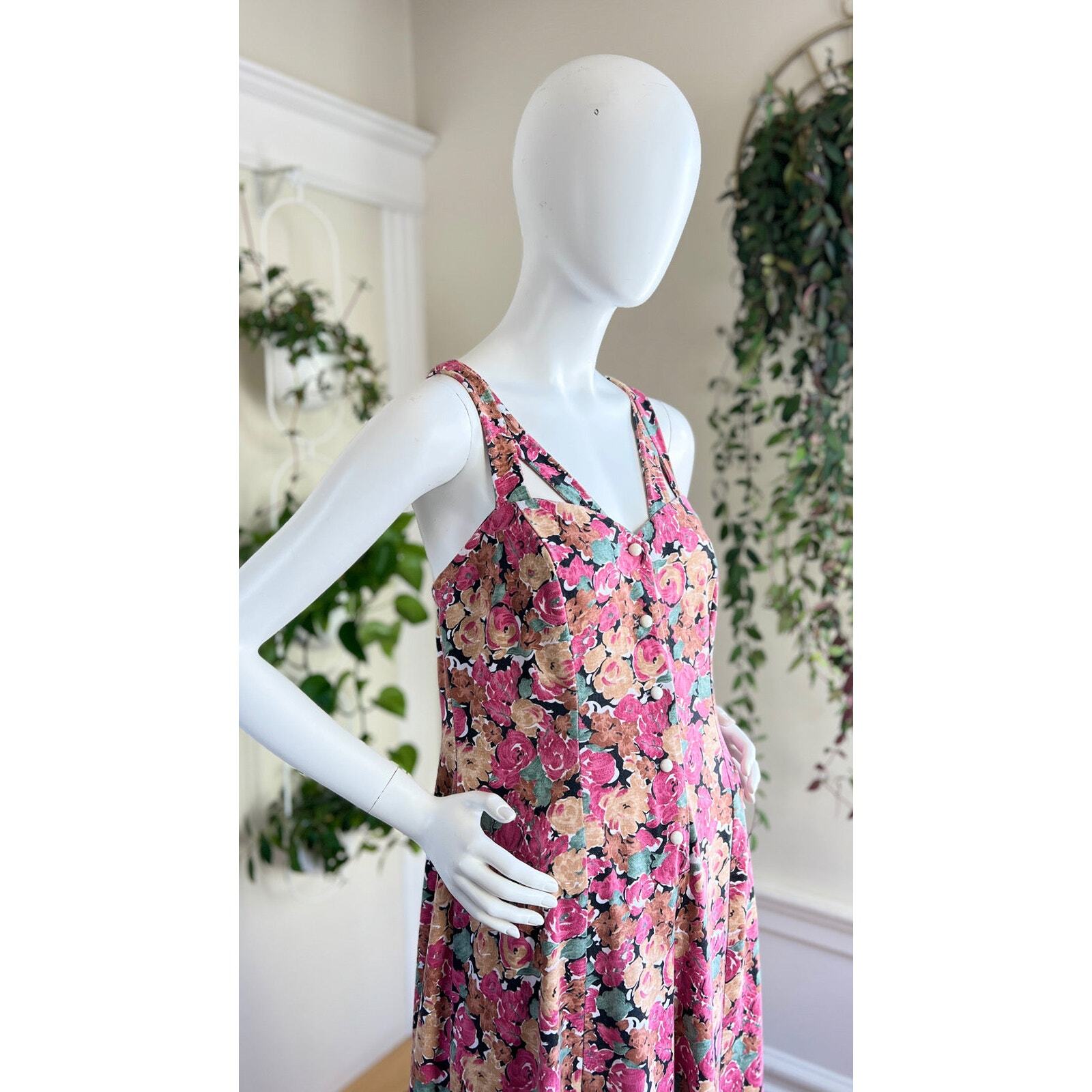 Vintage 1990s Jumpsuit 90s Floral Print Wide Leg Palazzo Romper Pink Cotton