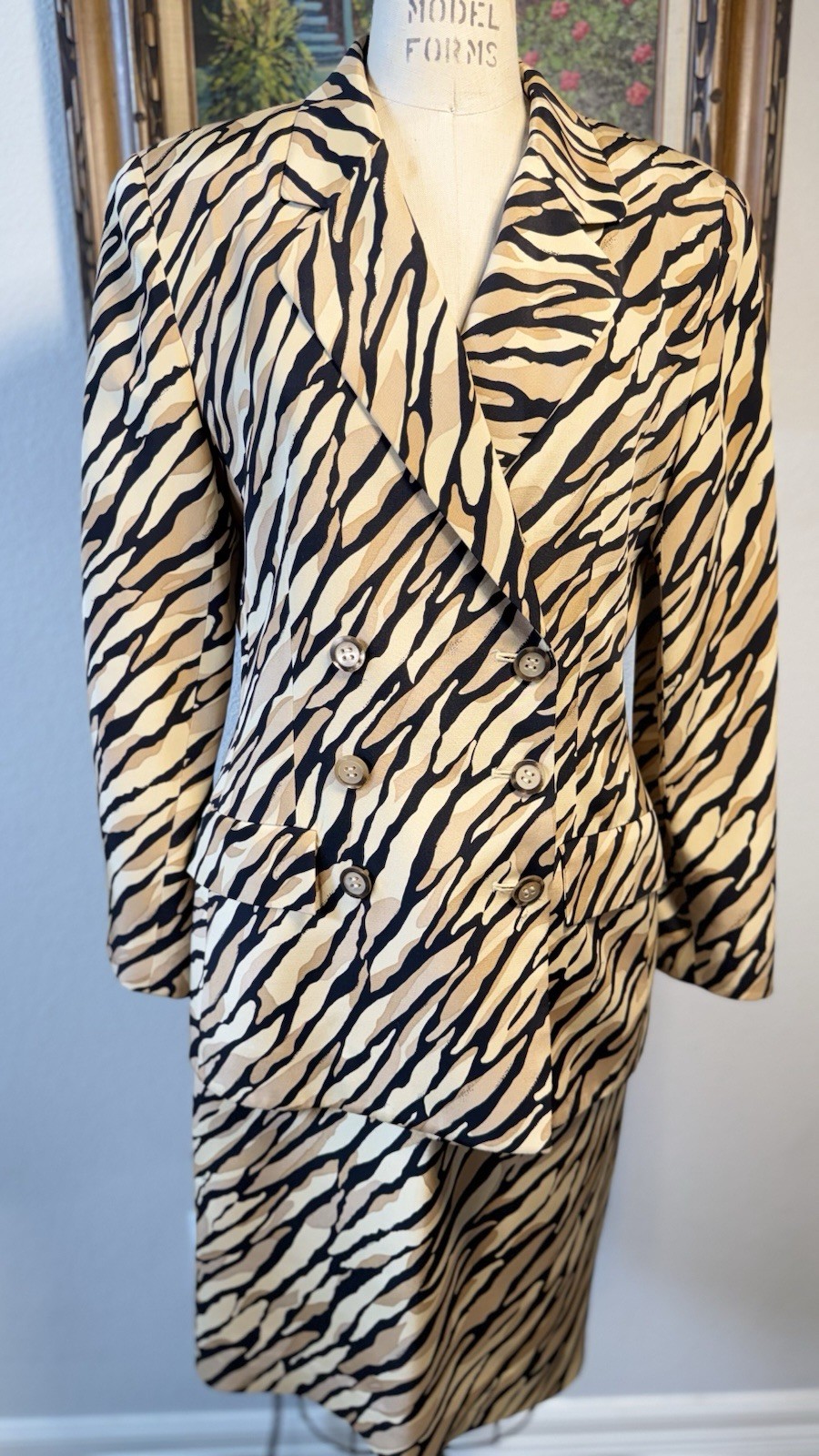 Vintage Rickie Freeman for Teri Jon Silk Skirt Suit 2 PC Set Sz. 8 Tiger Print