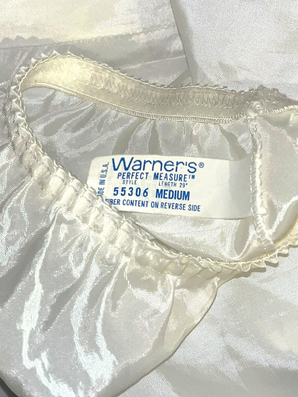 Vtg Warners Half Slip Satin Perfect Measure Polyester Swishy Cloud White M L
