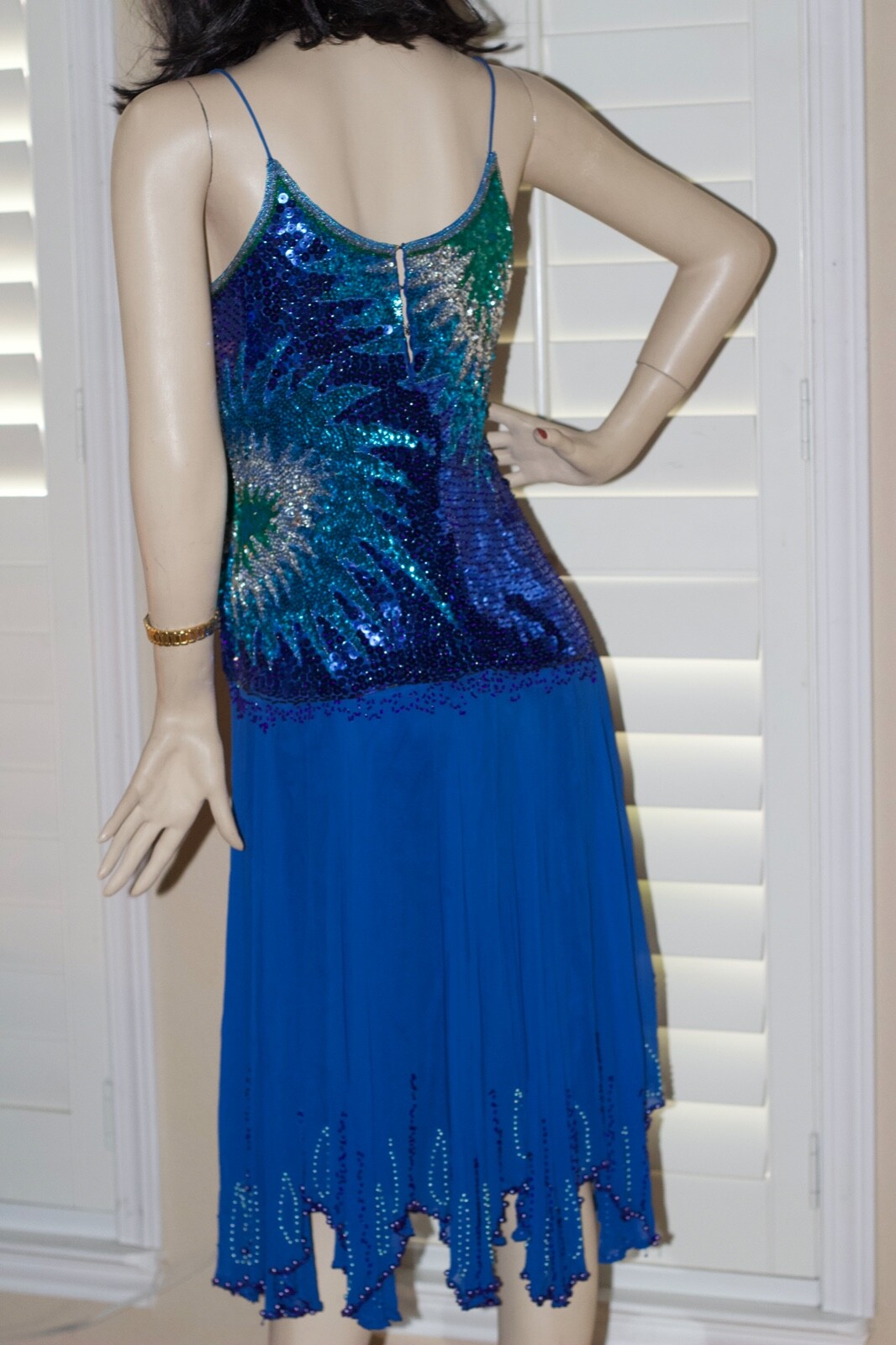 Amazing Vintage Sequin Silk Gatsby Formal Festival Cocktail PgDress S-M