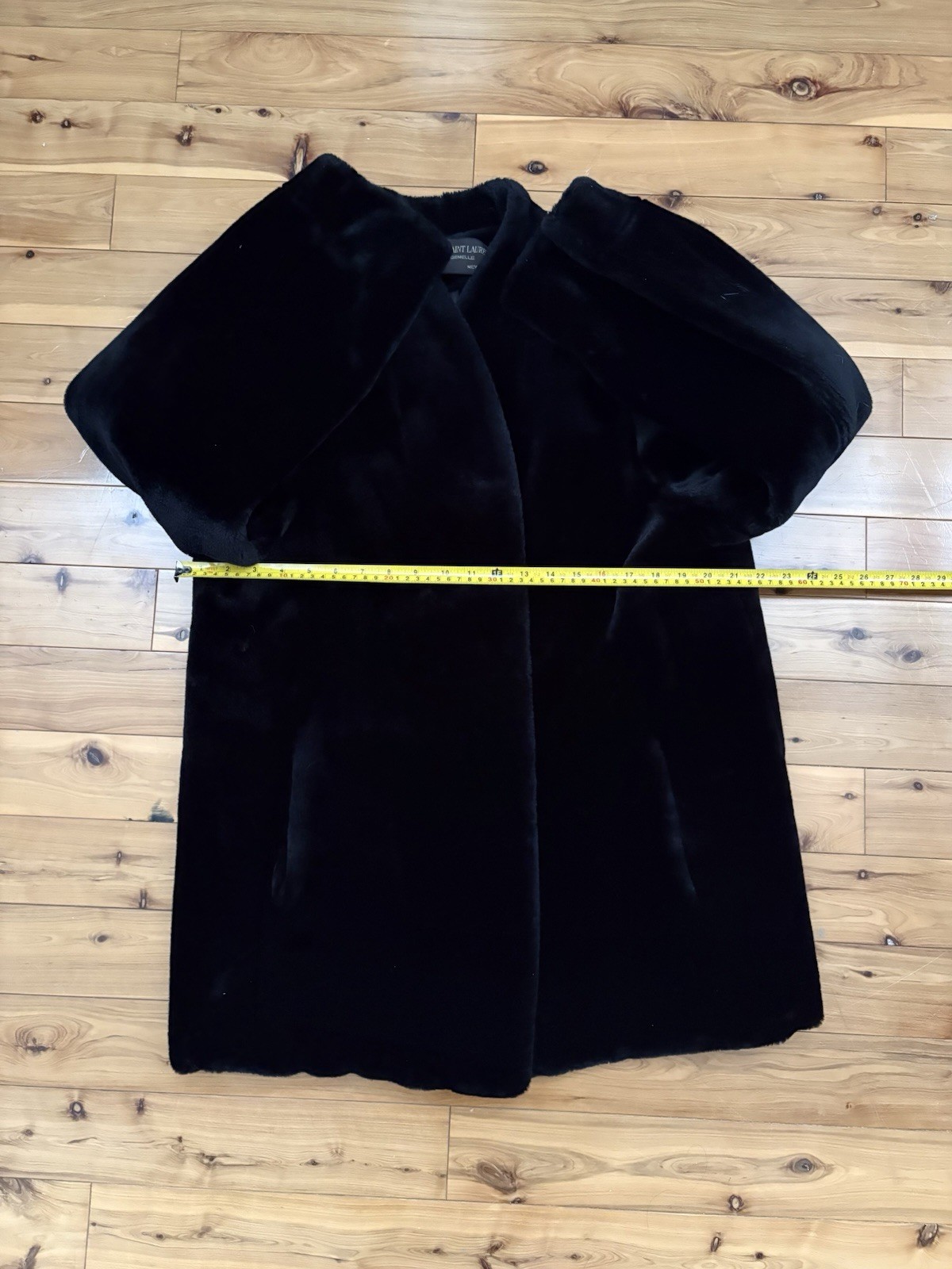Rare 70s-80s Jacques Saint Laurent Faux Fur Black Coat Shawl Collar L/XL