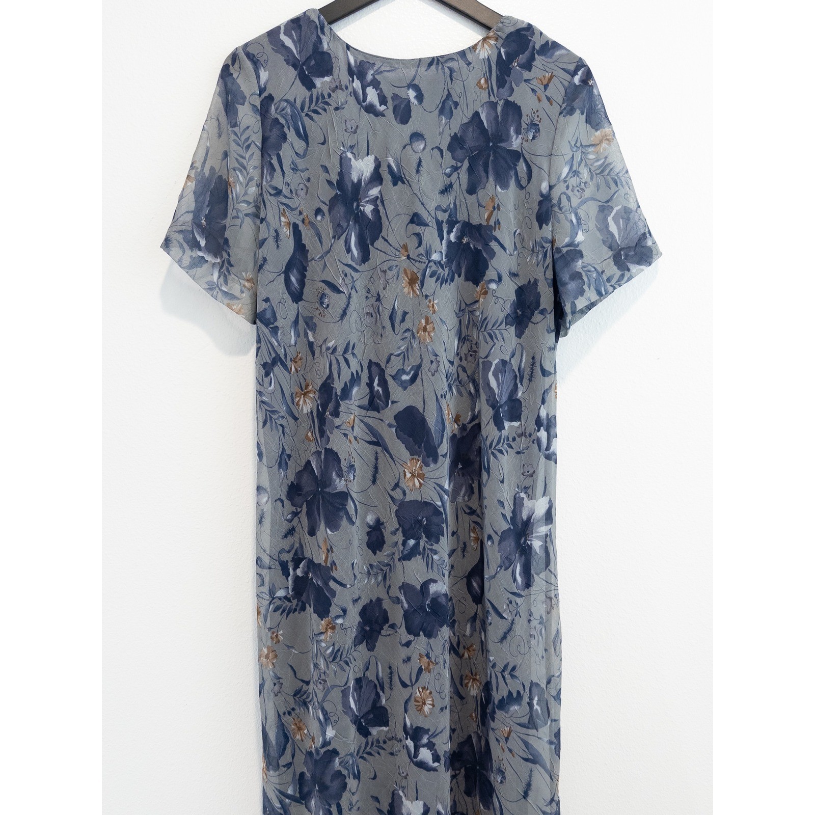 Vintage 90s Tracy Richards Dress Womens 18WP Gray Floral Chiffon Garden Party