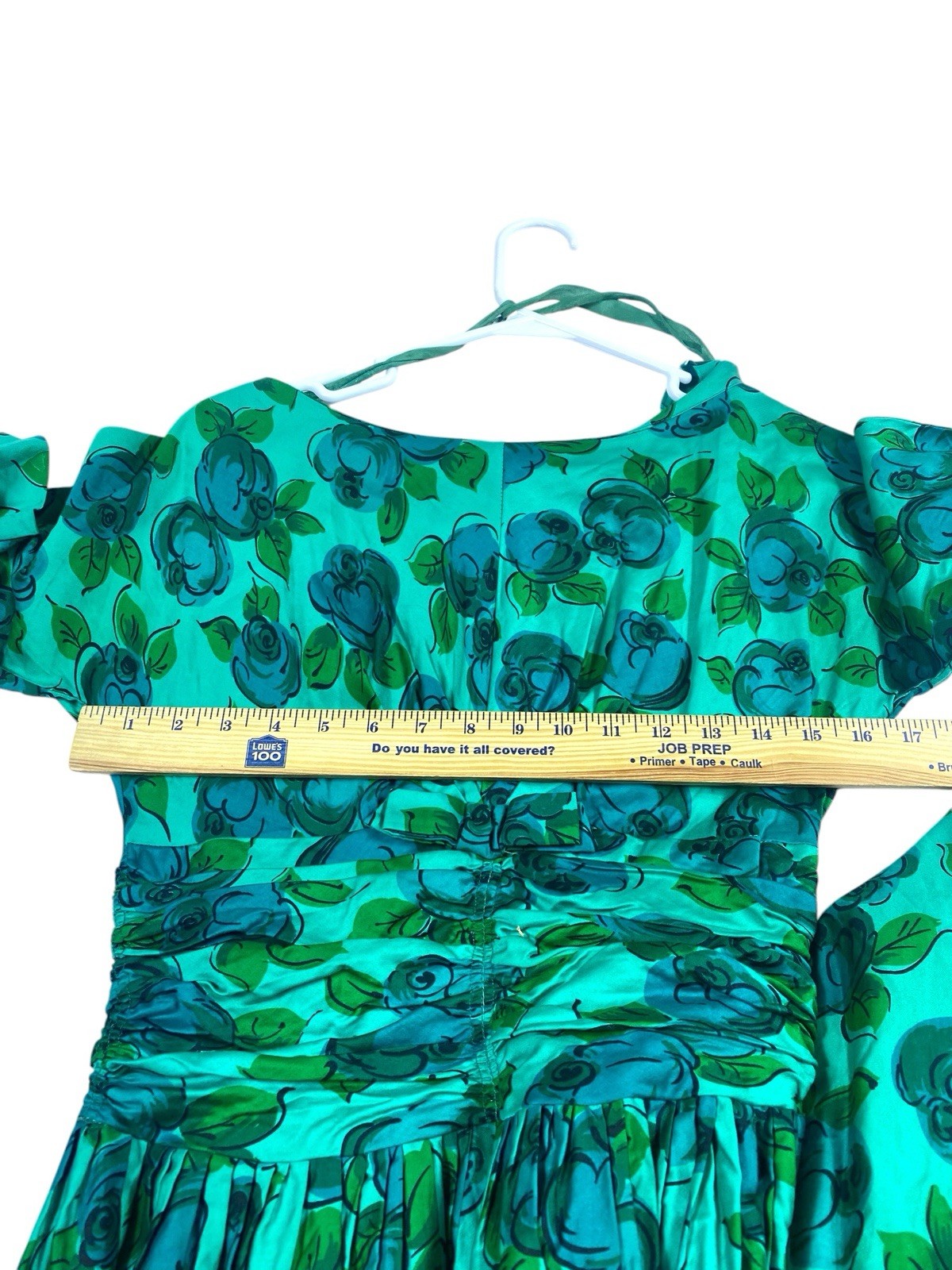 Vtg 50s Teal Blue Watercolor Floral Day Dress Fit Flare Garden Tea Party Small