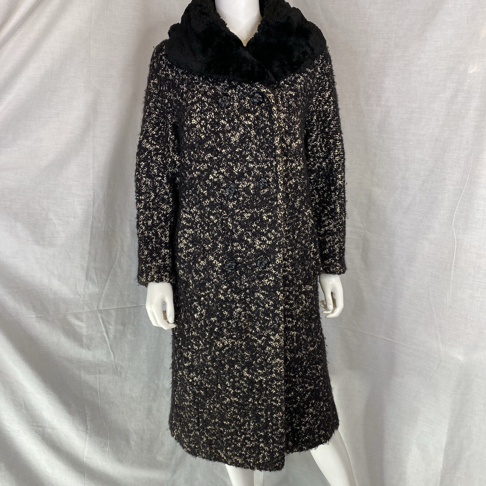 Vintage 50s 60s Bird Speakman Mobwife coat Faux Fur Collar Textured Wool M/L MOD
