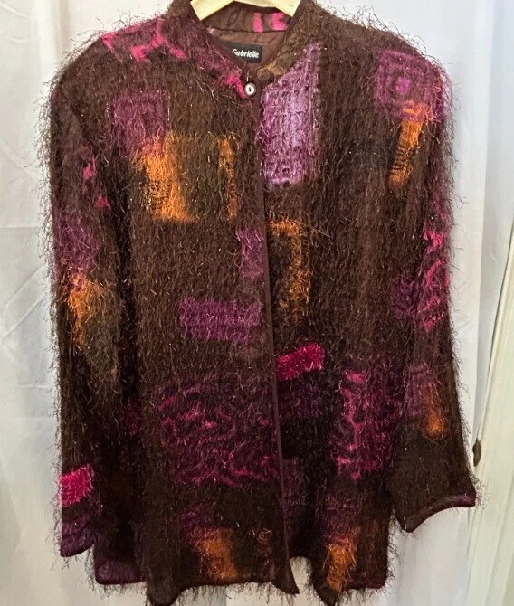 MLLE GABRIELLE Sz 20 1X 2X Fuzzy Multicolor Sweater One-Button Cardigan Vintage