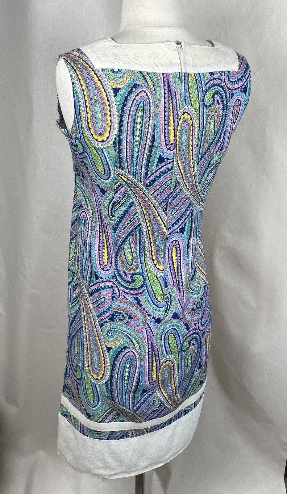 Paisley Shift Dress Vintage 1960s XS Sleeveless Blue Purple Yellow Handmade