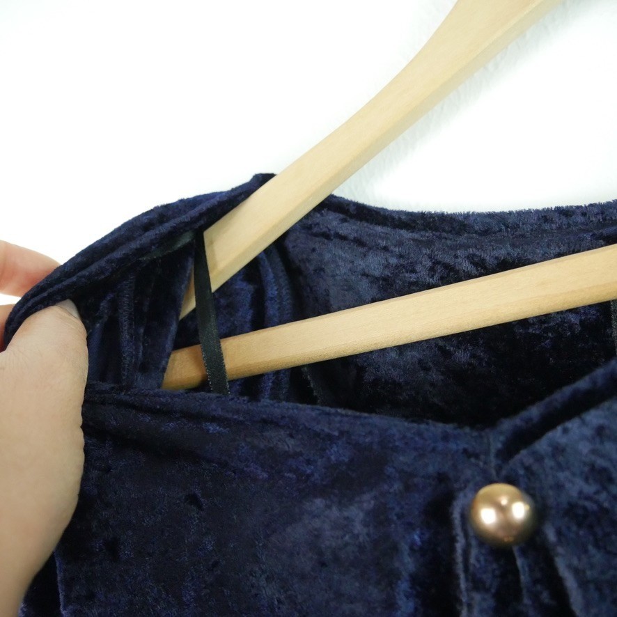 Vintage 90s Navy Blue Crushed Velvet Midi Dress 90s Whimsigoth Goth Lace Up 18W
