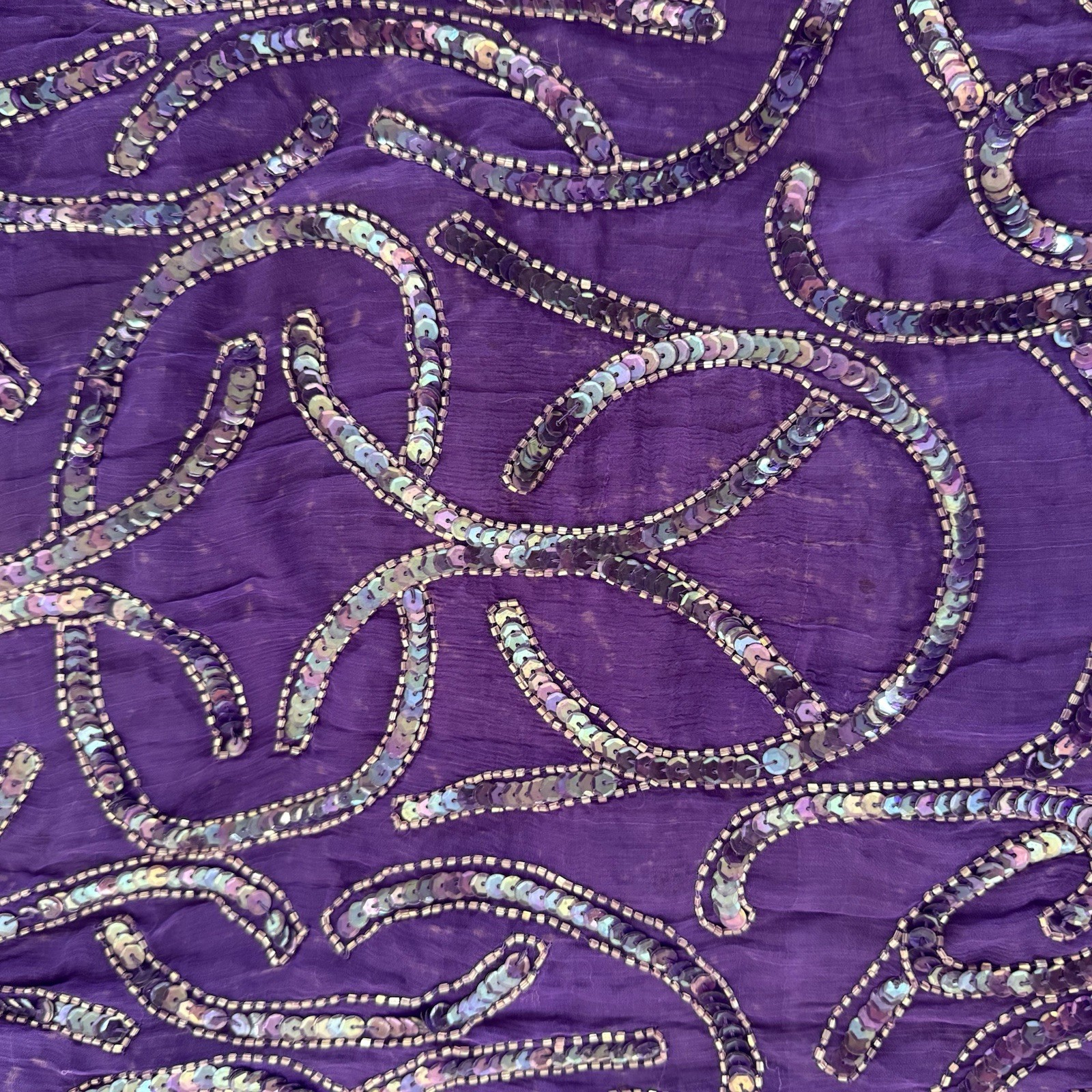 Vintage Carina Purple 100% Silk Beaded Long Sleeve Mini Dress