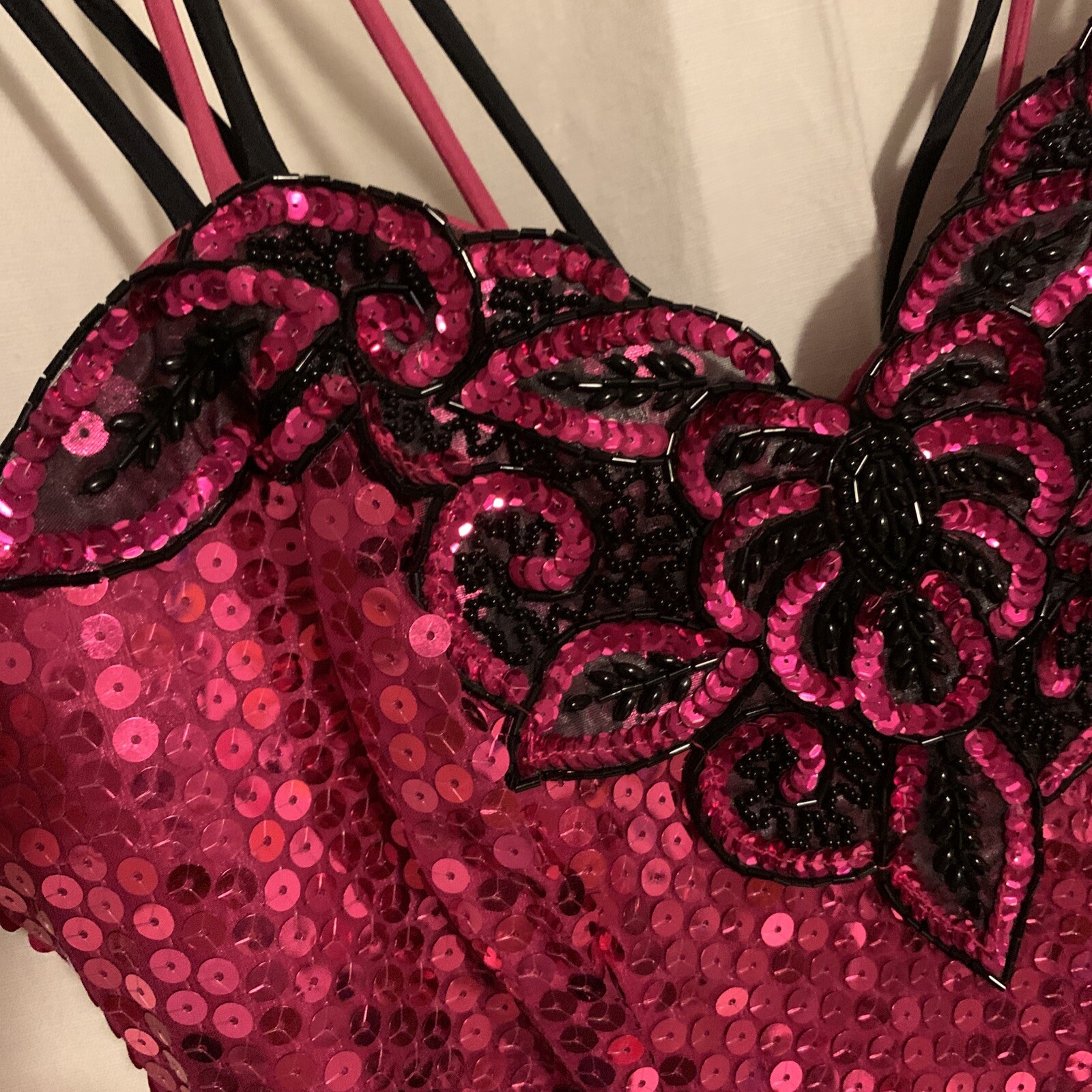 Vintage-1980’s Pink & Black Michelle Vincent Inc Dress-costume Sequins