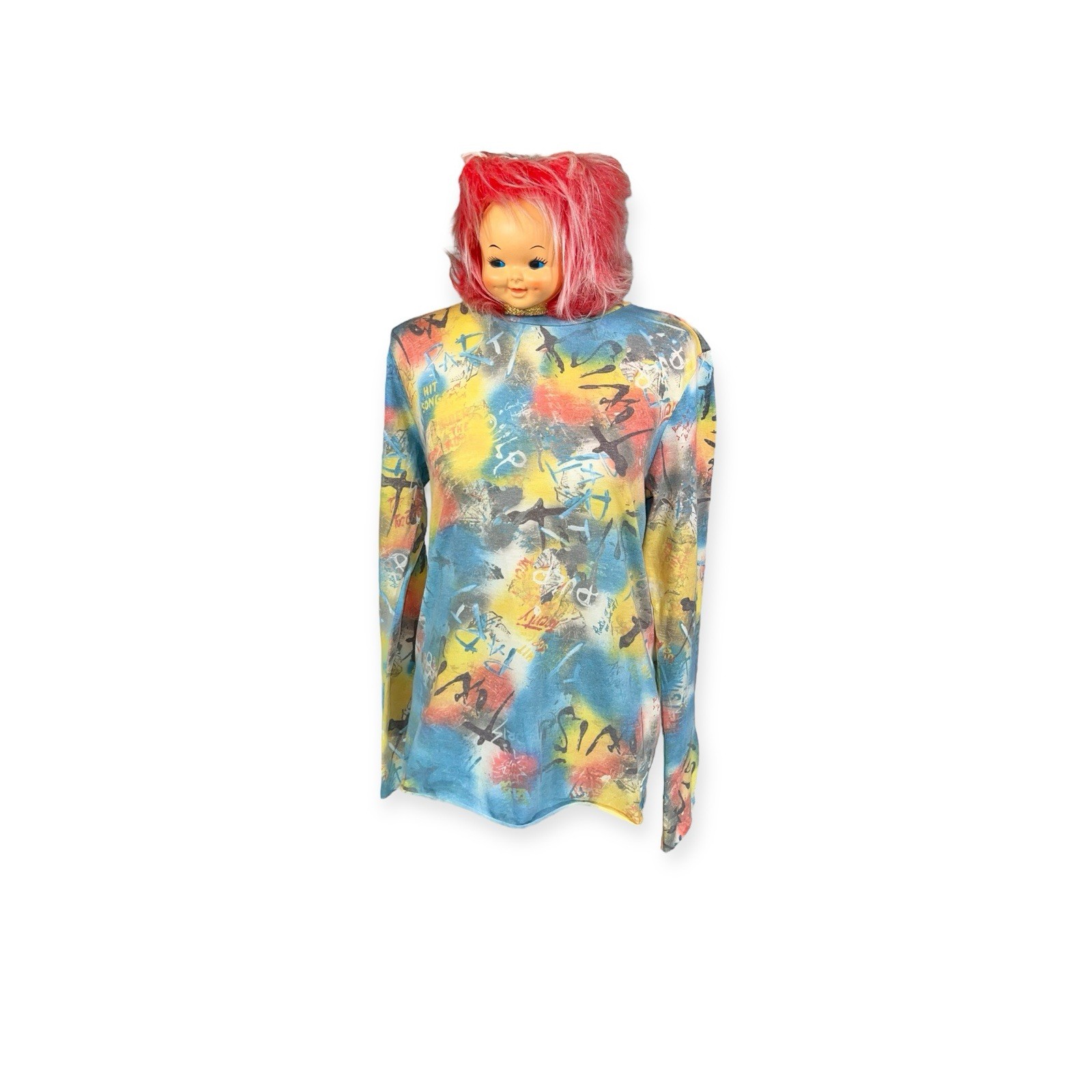 VTG Y2K SISLEY GRAFFITI T-SHIRT TOP RAVE MOD DISCO PSYCHEDELIC CYBER GOTH NWT