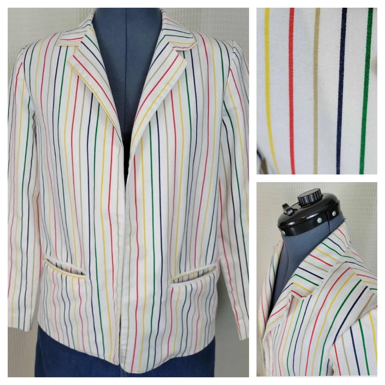 Vtg Par Four White Jacket w Tan, Red, Yellow, Green, & Blue Pinstripes Sz 10P?