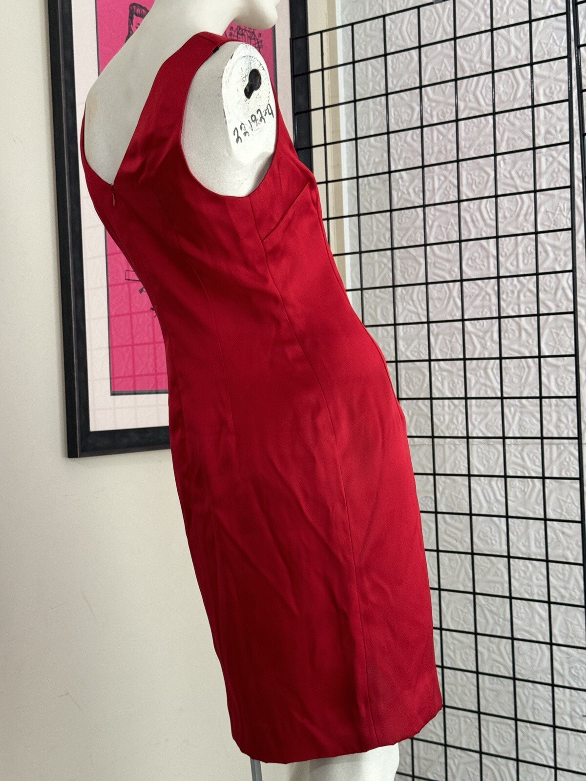 Vintage Nicole Miller 1990s-Red-Sleeveless-Evening Dress-minimalist-90s-Designer