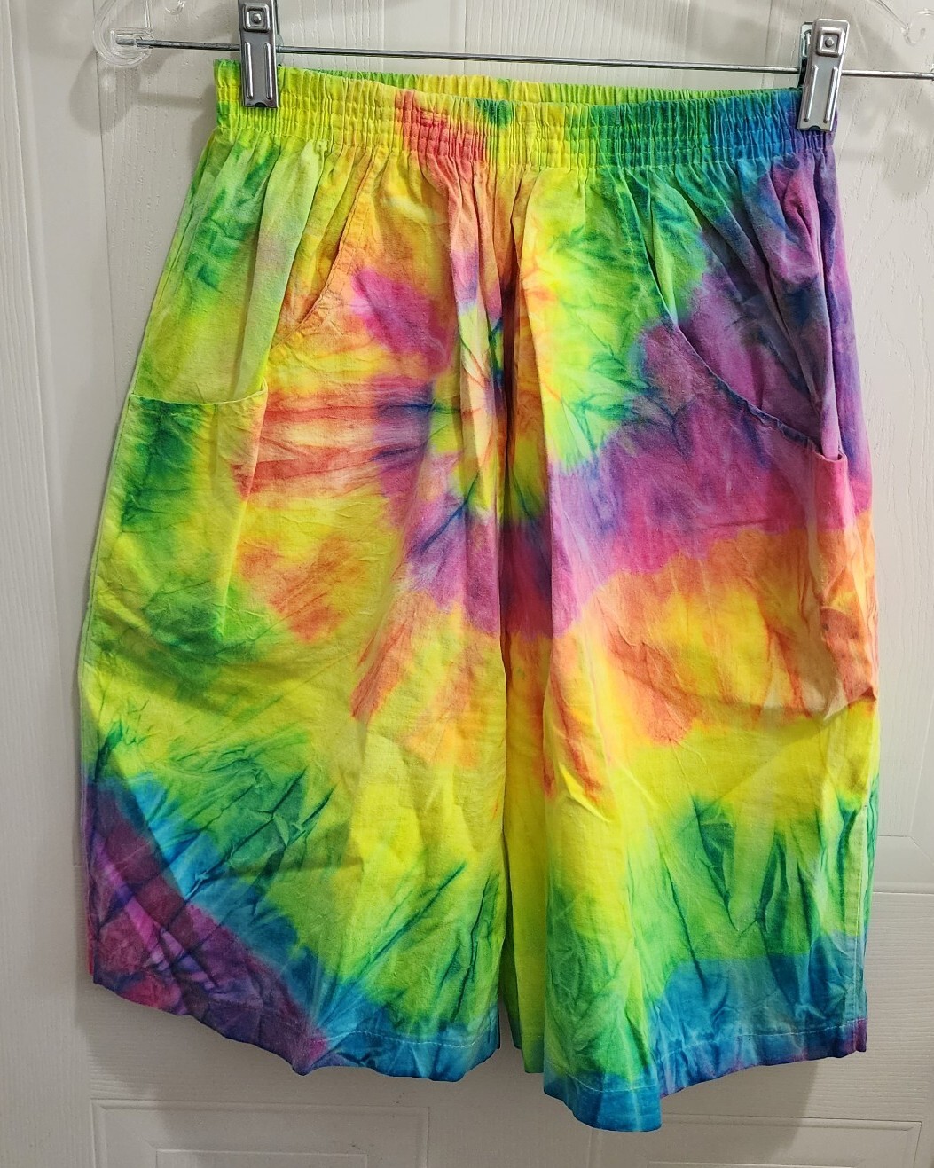 Vintage In Gear Bermuda Shorts Bright Multicolor Tie Dye Elastic Waistband OSFM
