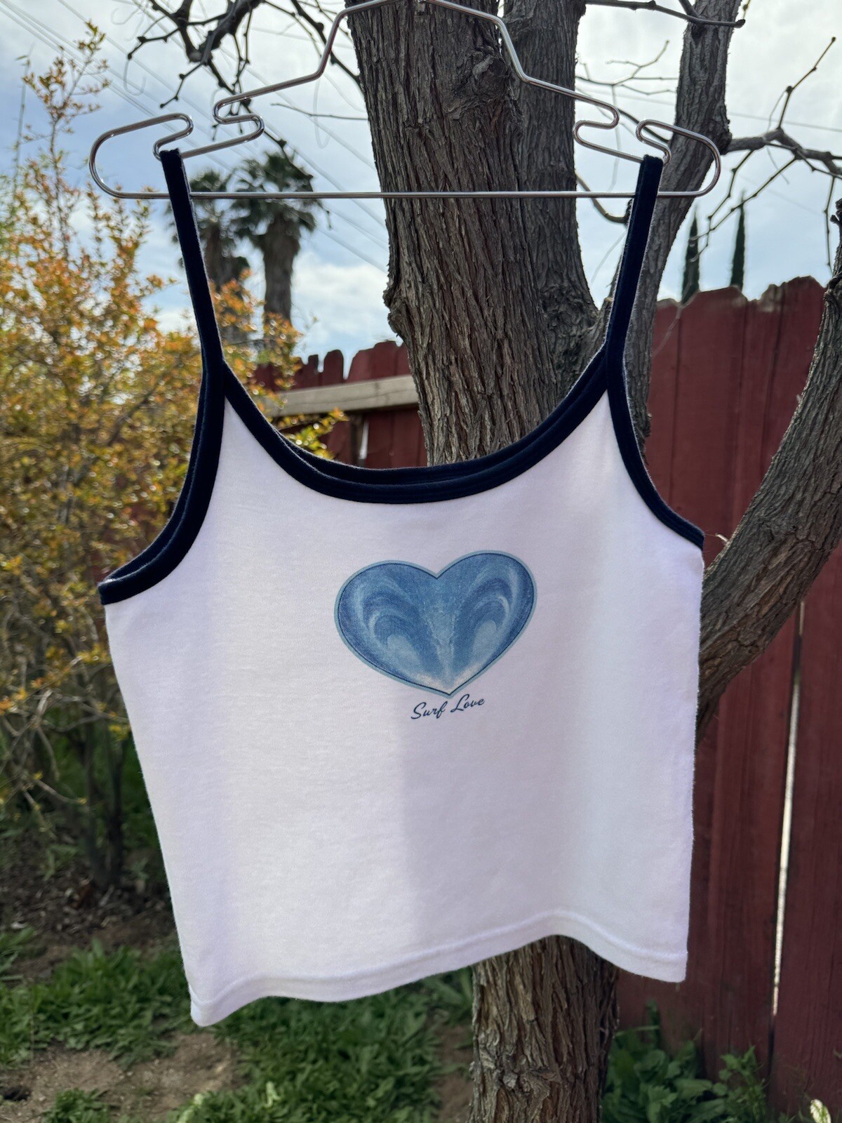 Vintage 90s Y2K Surf Love Heart Tank Top Delias Skate Beach Coastal Waves Summer
