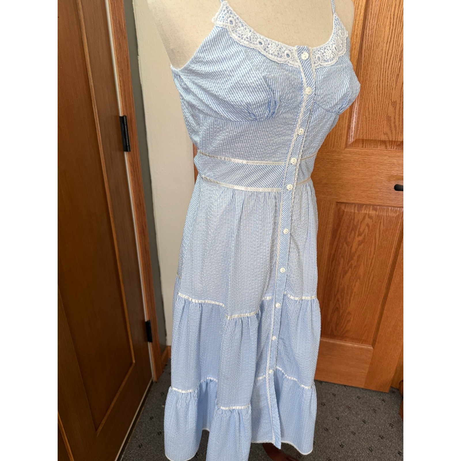Vintage Candi Jones Seersucker Romantic Pairie Dress Small