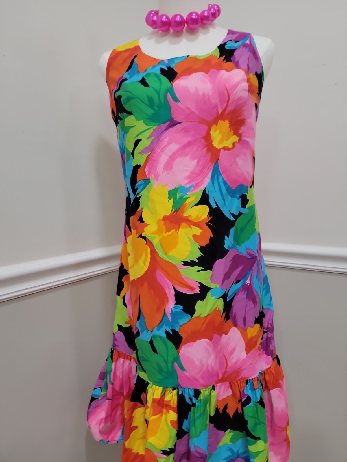 VTG South Sear’s Psychedelic Floral Tropical Hawaiian Sleeves Mumu Dress