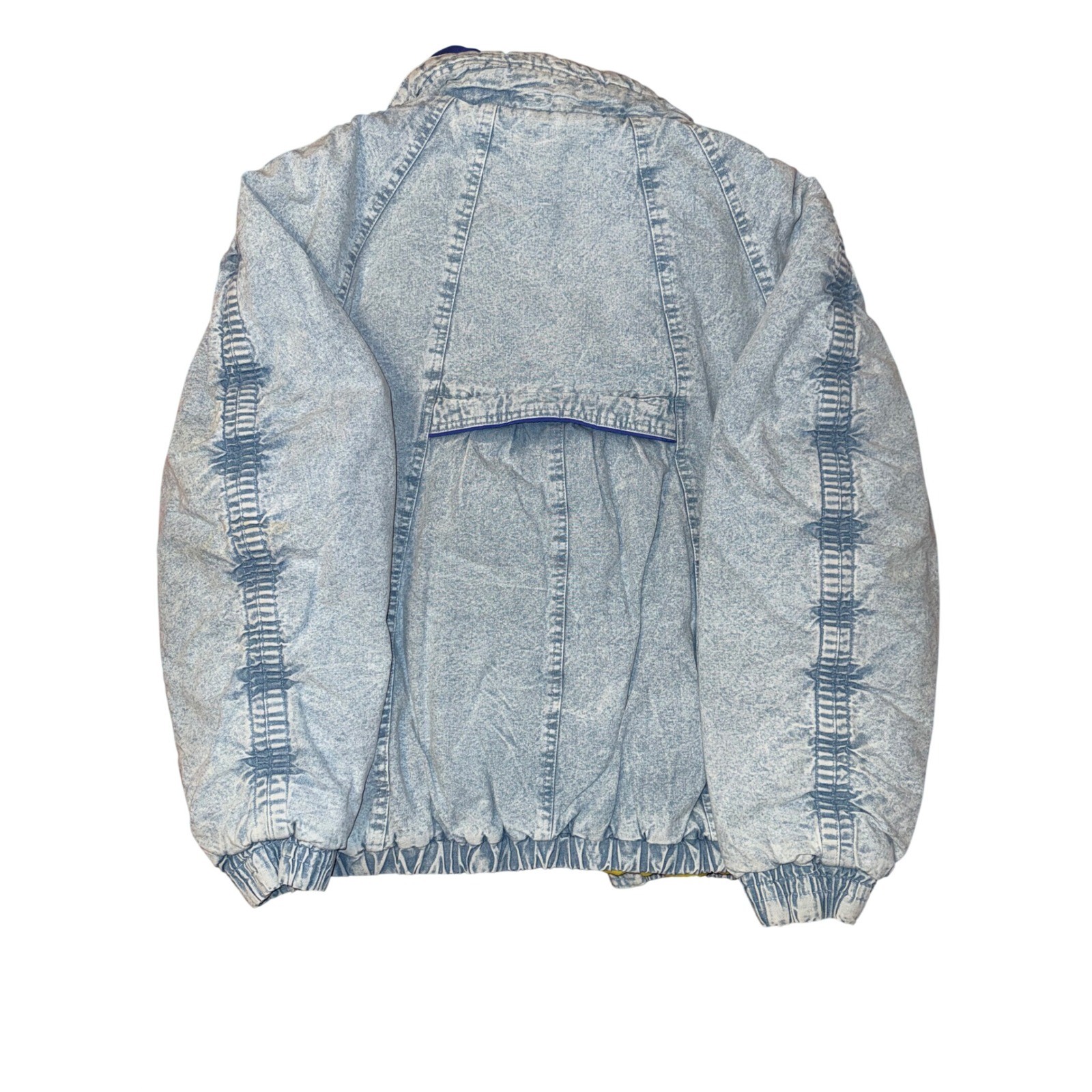 Vintage Gitano Acid Wash Denim Puffer Jacket Blue Yellow 80s 90s Streetwear M