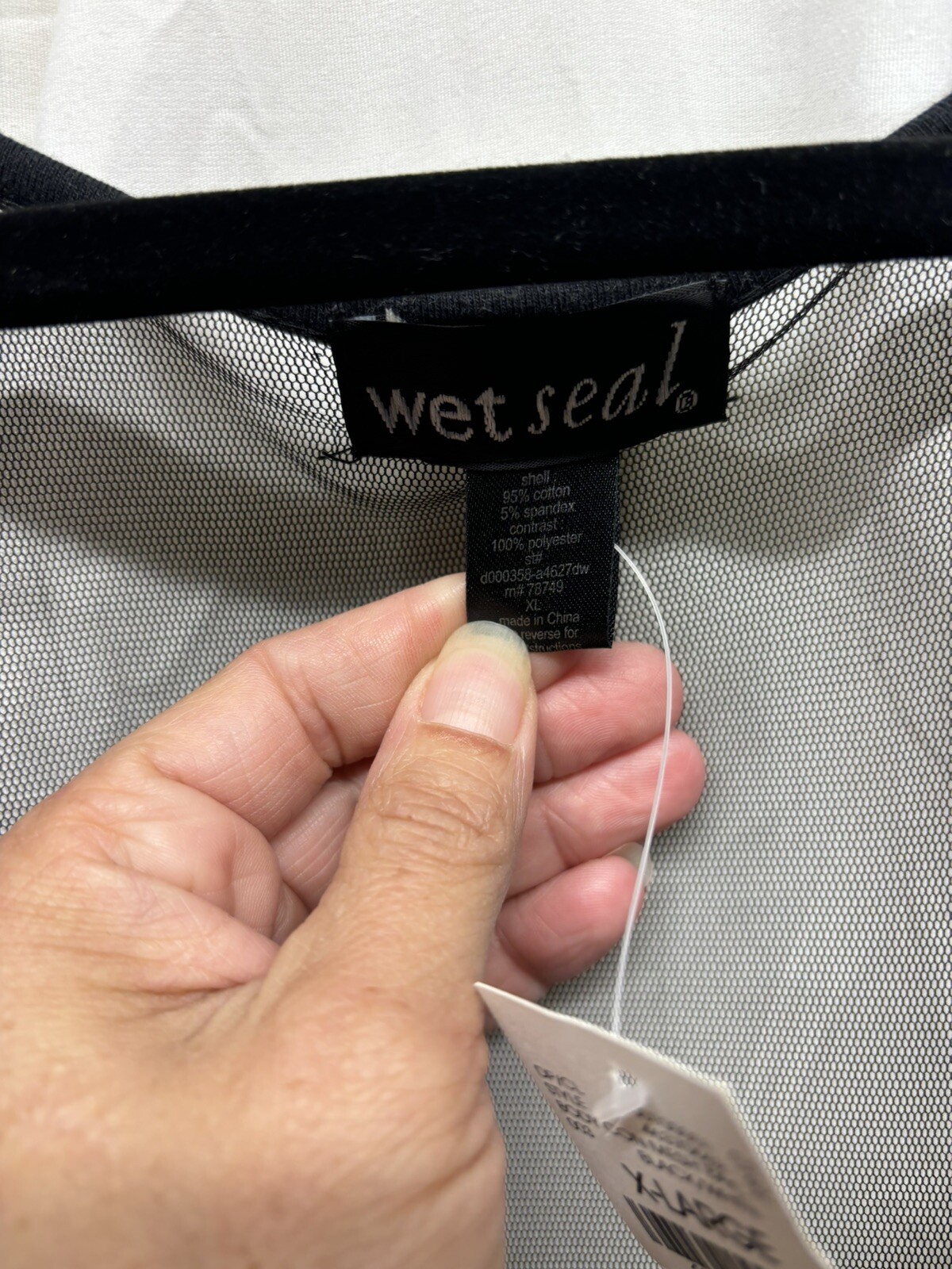 Vintage Wet Seal Body Con Mini Dress – Black & Cream Full Zip Mesh Cut outs – XL
