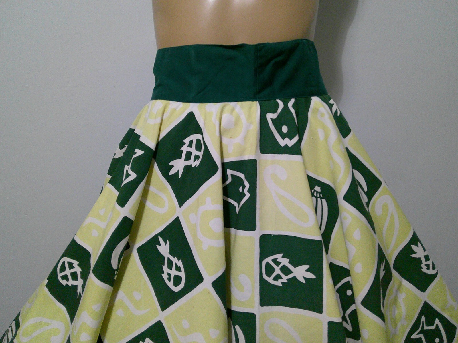 Vtg 50s Comida CARIB Elverhoj Handprint Novelty Cotton Full Circle Skirt Swing S