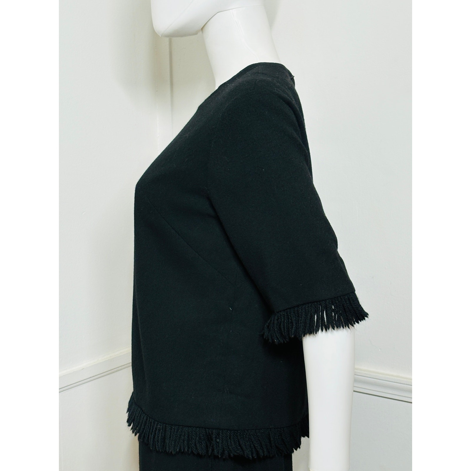 Medium 1960s Vintage Black Knit Fringed Dress by Eve Le Coq