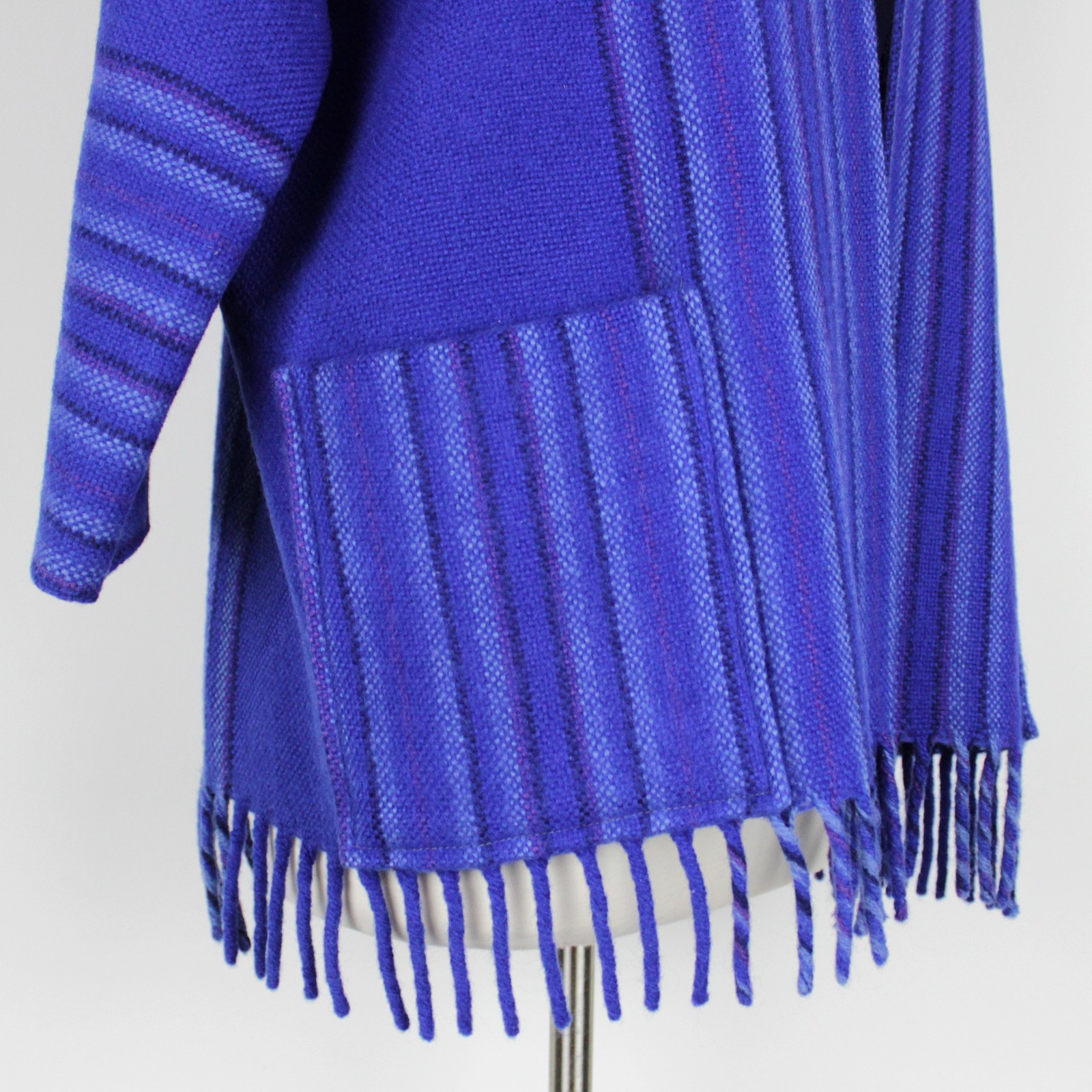 Vintage 1970s Isabella Ihlen Norway Wool Fringe Jacket Scandanavian Blue Coat L