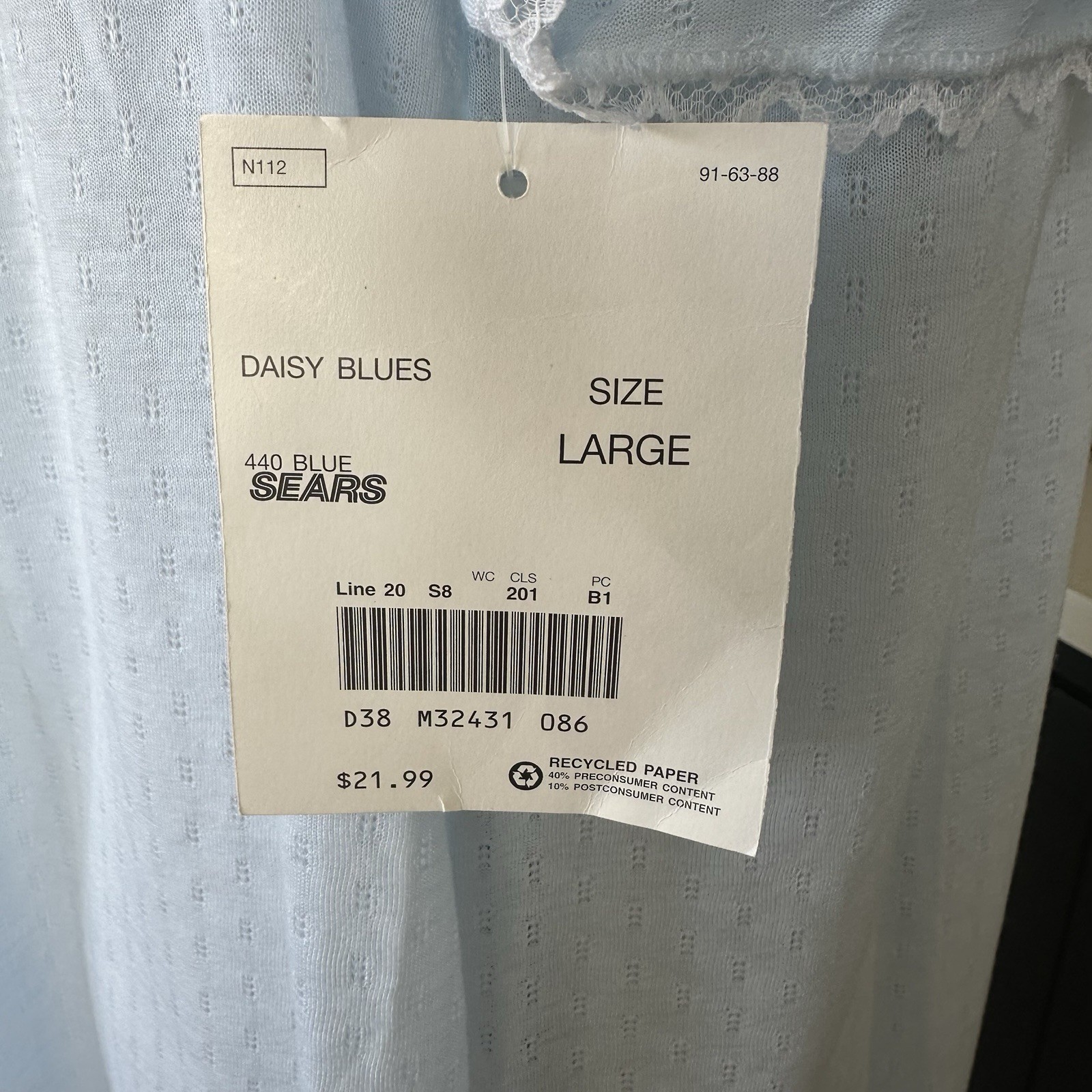 Vintage Sears Carriage Court Nightgown Blue Lace Trim Large Deadstock NWT 80s