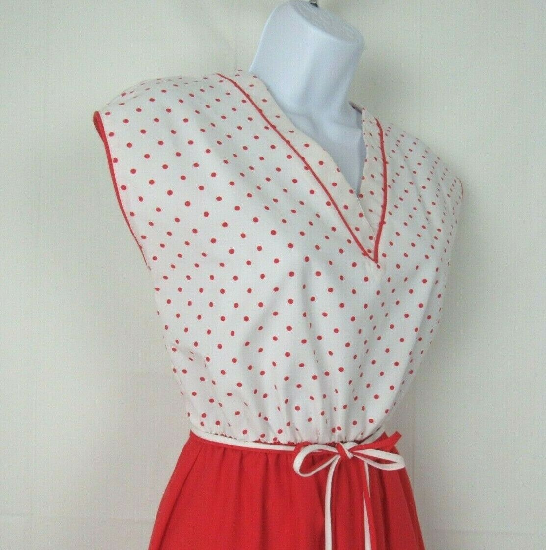 VTG 1970s SANSAGE DRESS & BELT RED WHITE POLKA DOTS BELT COTTON BLEND