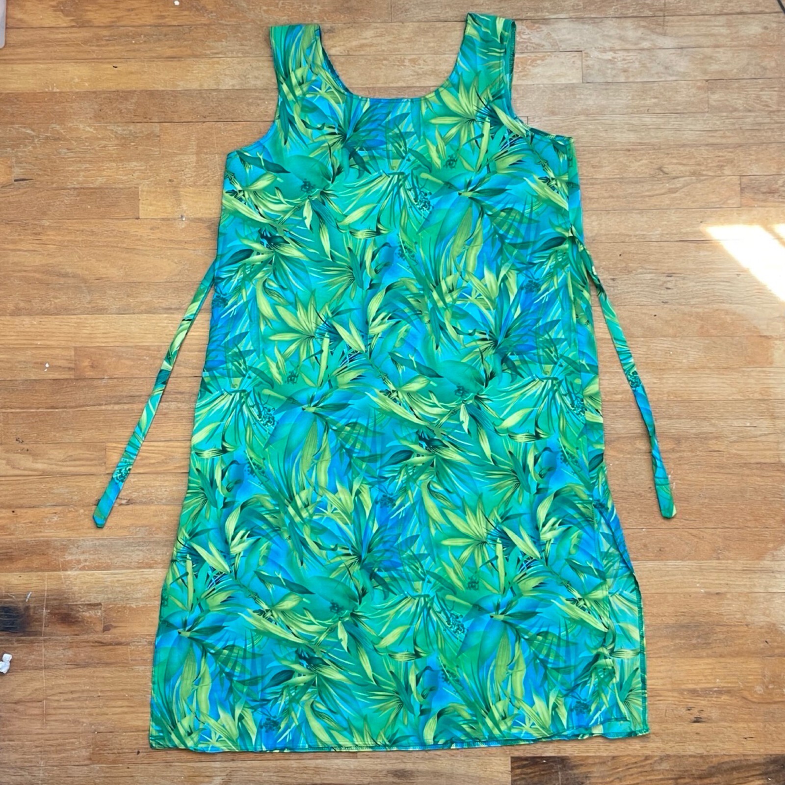 Vintage Tropical Dress Plus Size 1X/2X 1990s Floral Print Maxi Tie Back Waist
