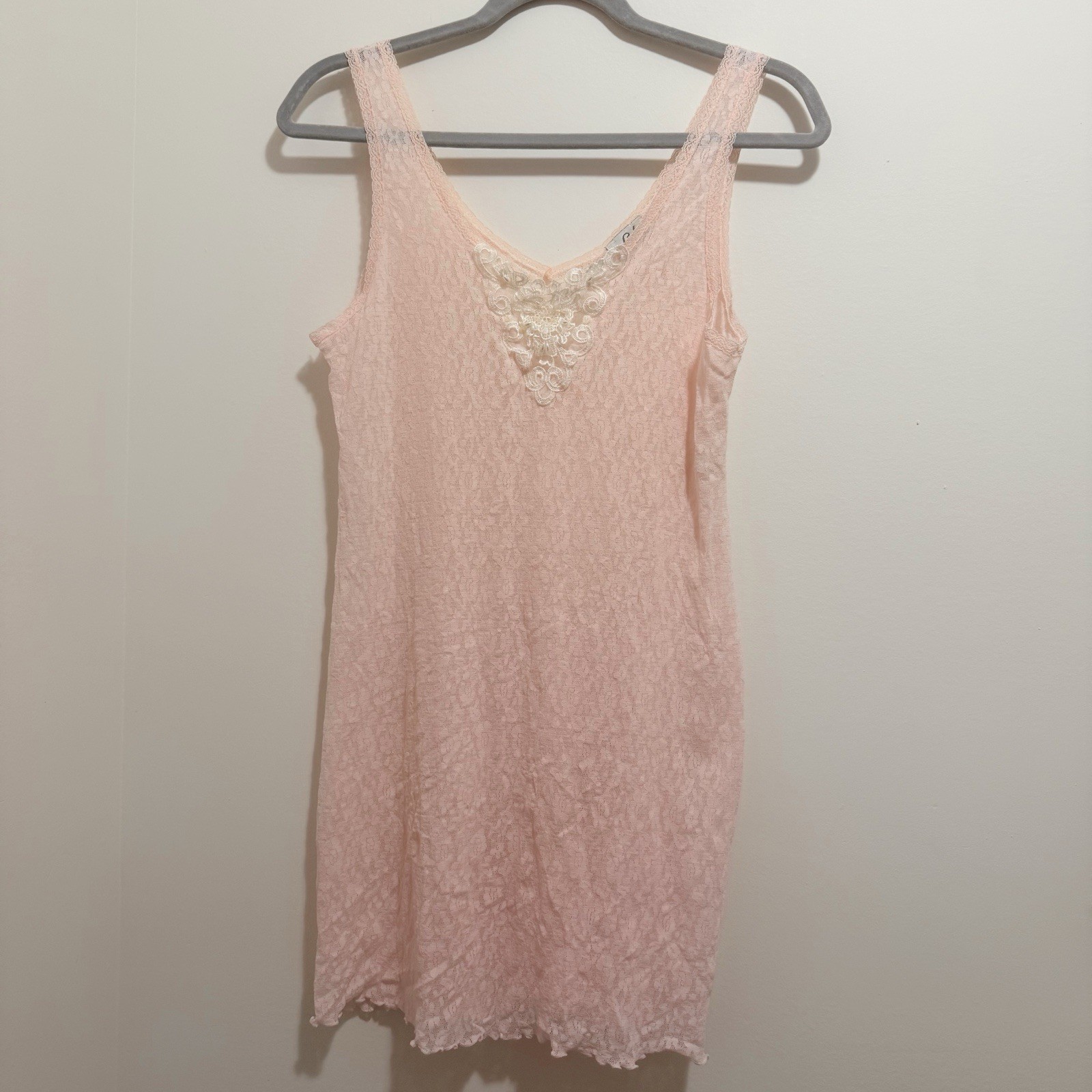 Vintage Coquette Fairy Lingerie Pink Lace Slip Dress With Appliqué Detail