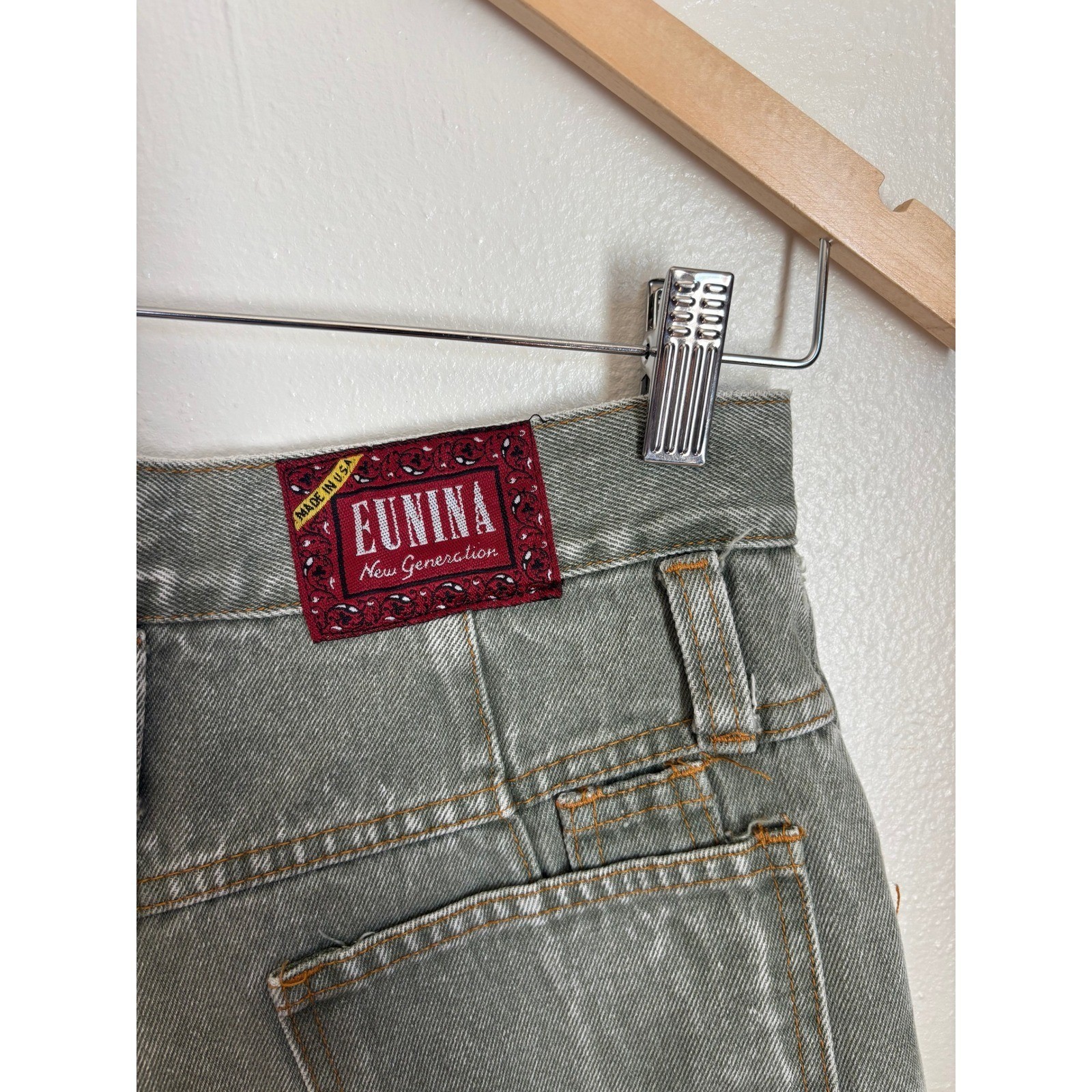 Vintage Eunina New Generation High Waisted Olive Green Denim Shorts Made in USA