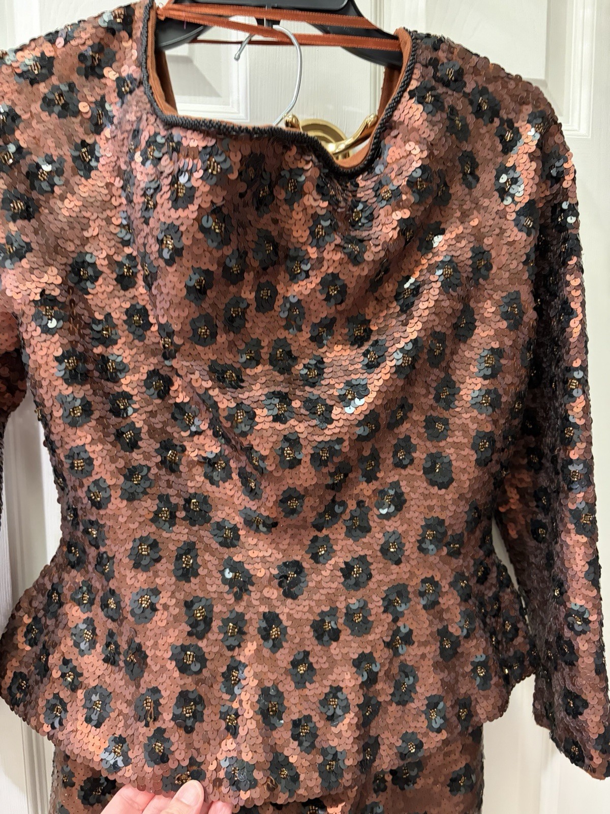 Vintage 1990s Carmen Marc Valvo Sequin Skirt & Jacket Size Small Leopard