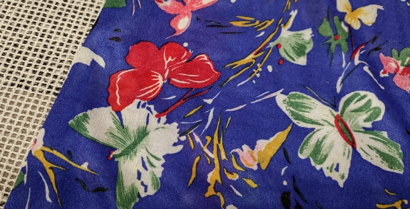 70s Organically Grown Beautiful Blouse Butterflies Watercolor Cobalt Arpeja ART
