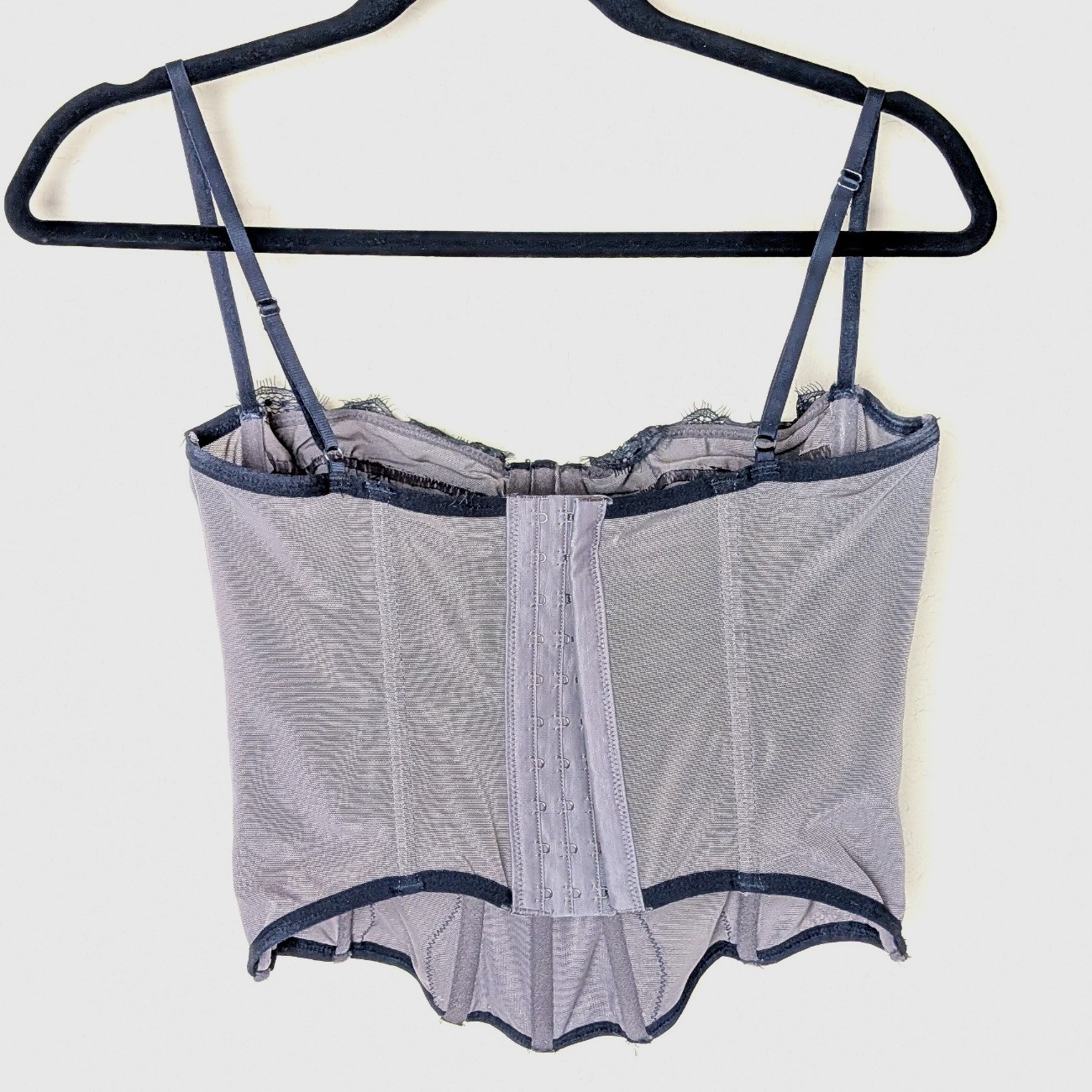 Lace Bustier Corset Top Gray Sheer Lingerie Crop Tank Y2K Coquette Goth Whimsy