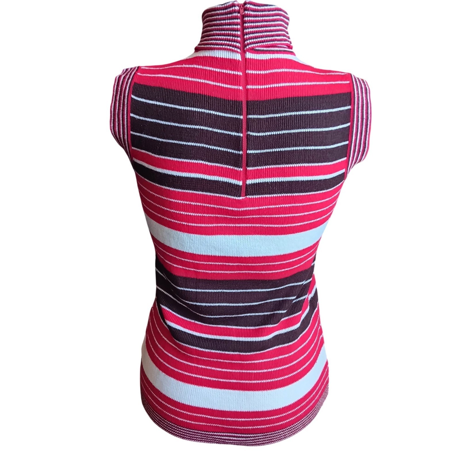 True Vintage Top Medium 1970’s Sleeveless Striped Turtleneck Back Zipper Boho