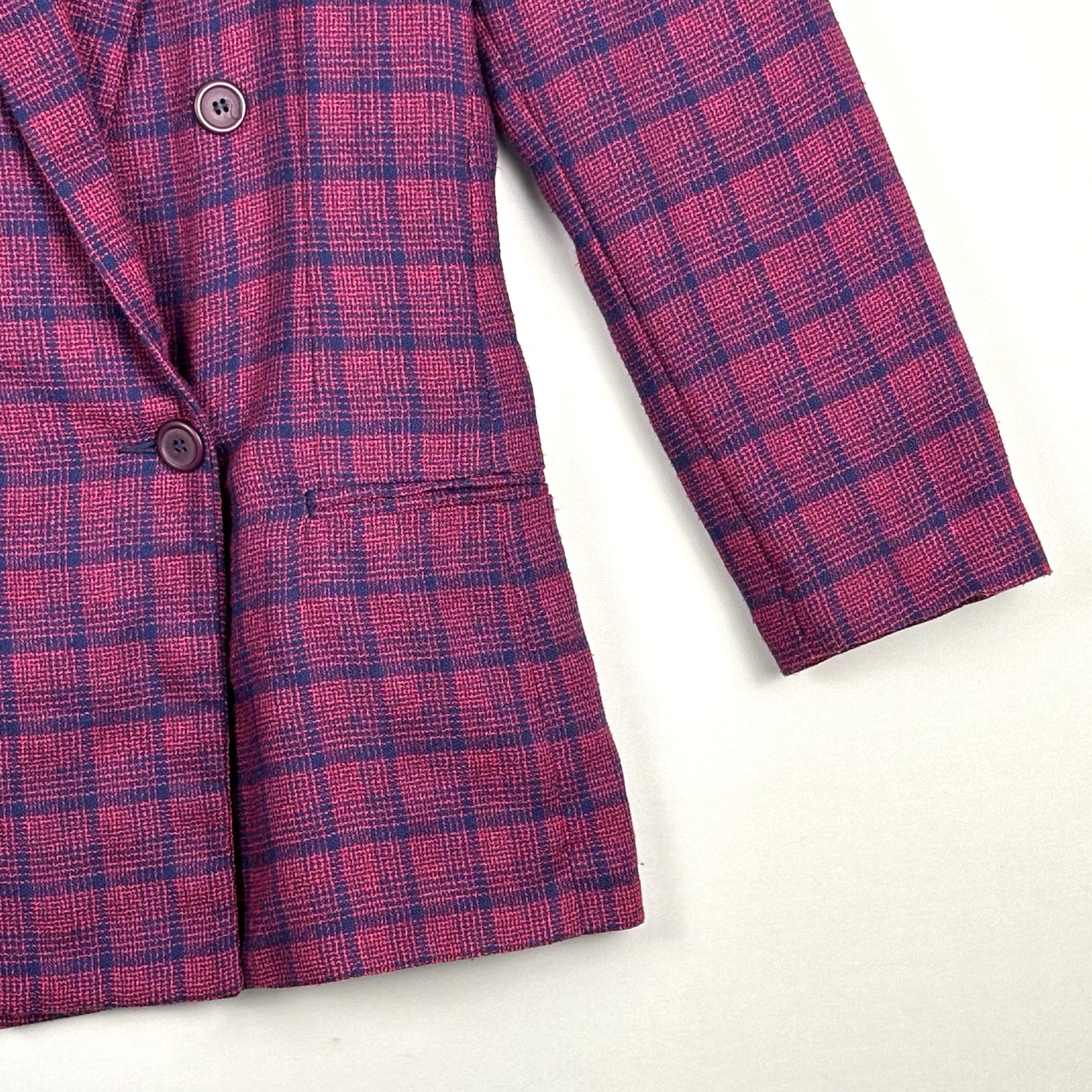 Vintage 80’s Jacket Blazer Sz 8 Double Breasted Plaid Purple Blue Retro Colorful