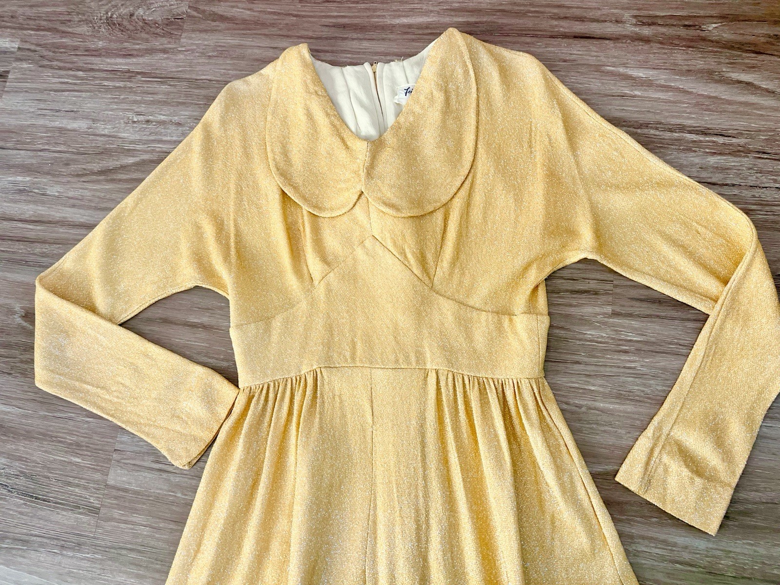 Vintage 1970s Gold Sparkly Dress Lurex Collar Glam Glamorous Maxi 70s Disco