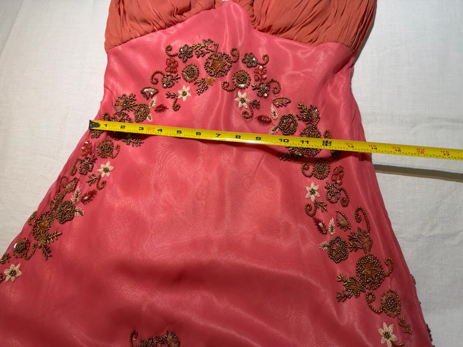 Vintage 90s Scala Coral Salmon Silk Beaded Mermaid Gown-M/L