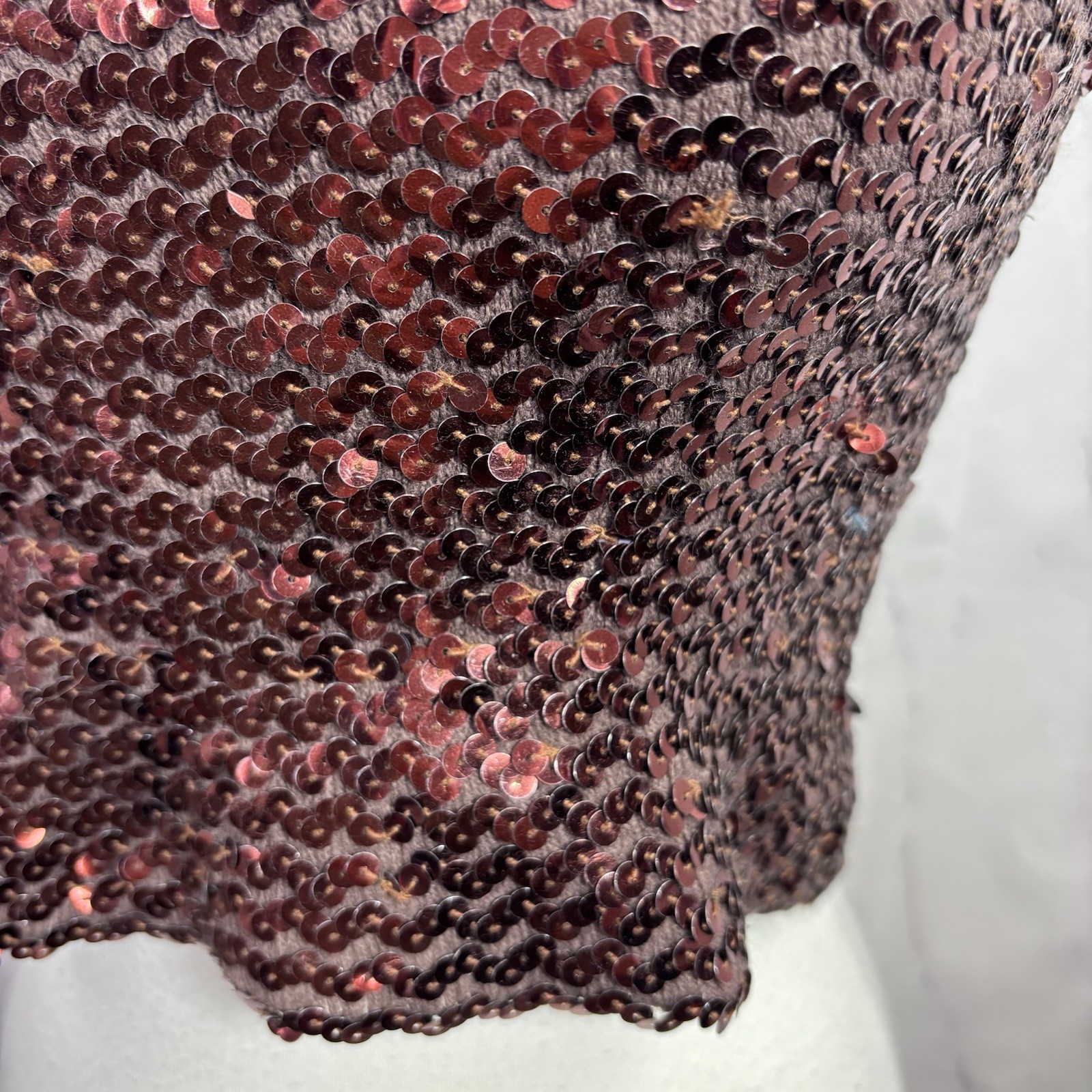 Vintage 1980s 90s Copper Brown Disco Sequin Tube Top Crop Top sz S USA Retro