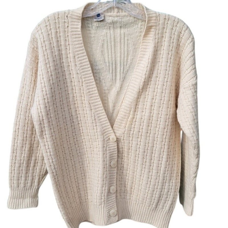 Vintage 1960s-70s Wool Cardigan Women’s Size Medium Large Creamy White Sweater
