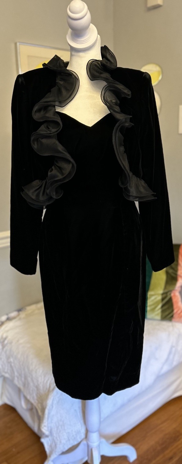 Vintage Rimini 80s Strapless Dress Velvet Black 2-Piece Jacket Cocktail 4/6