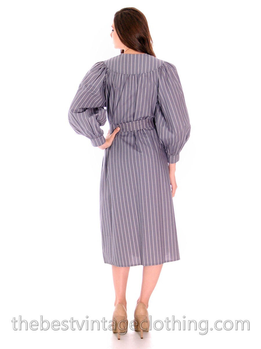 Vtg Vuokko Suomi Tent Shirt Dress XXS Gray Piccolo Stripe Cotton Snap Front