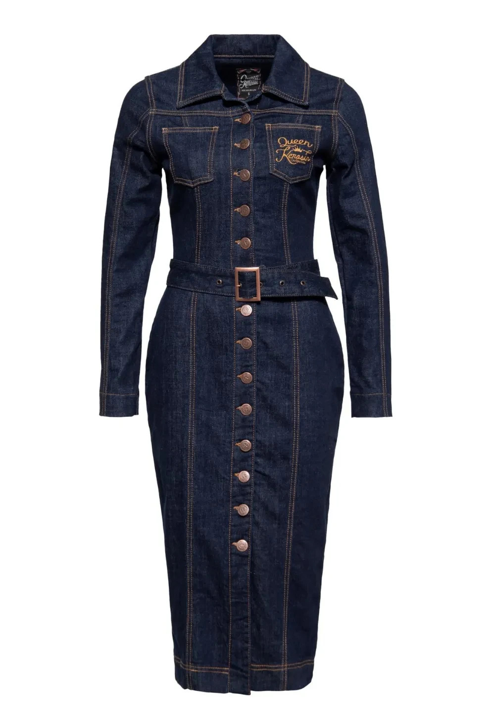 Rockabilly Vintage Retro Queen Kerosene Denim Pencil Dress Q Crown Size 34 New