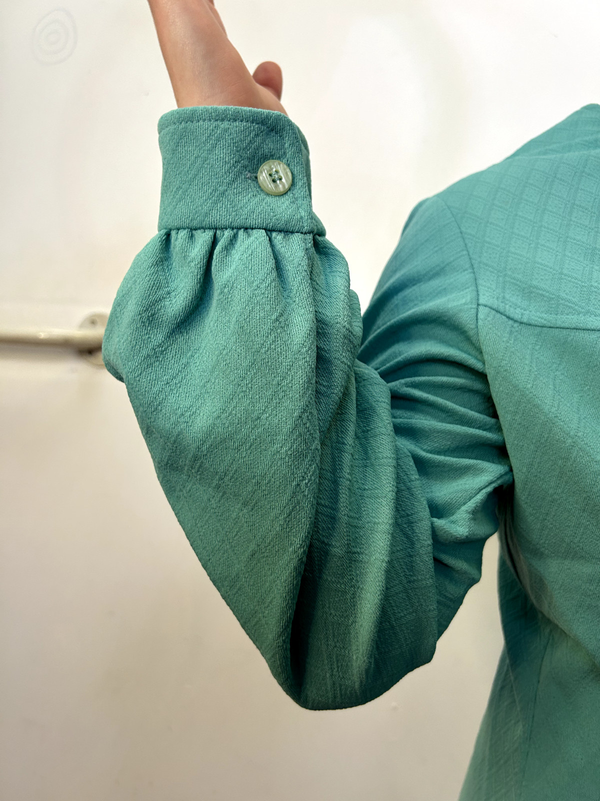 Vintage MODERN STYLE 1980s 60s Teal A-Line Mini Dress Crimplene Mod Go-go AU 14